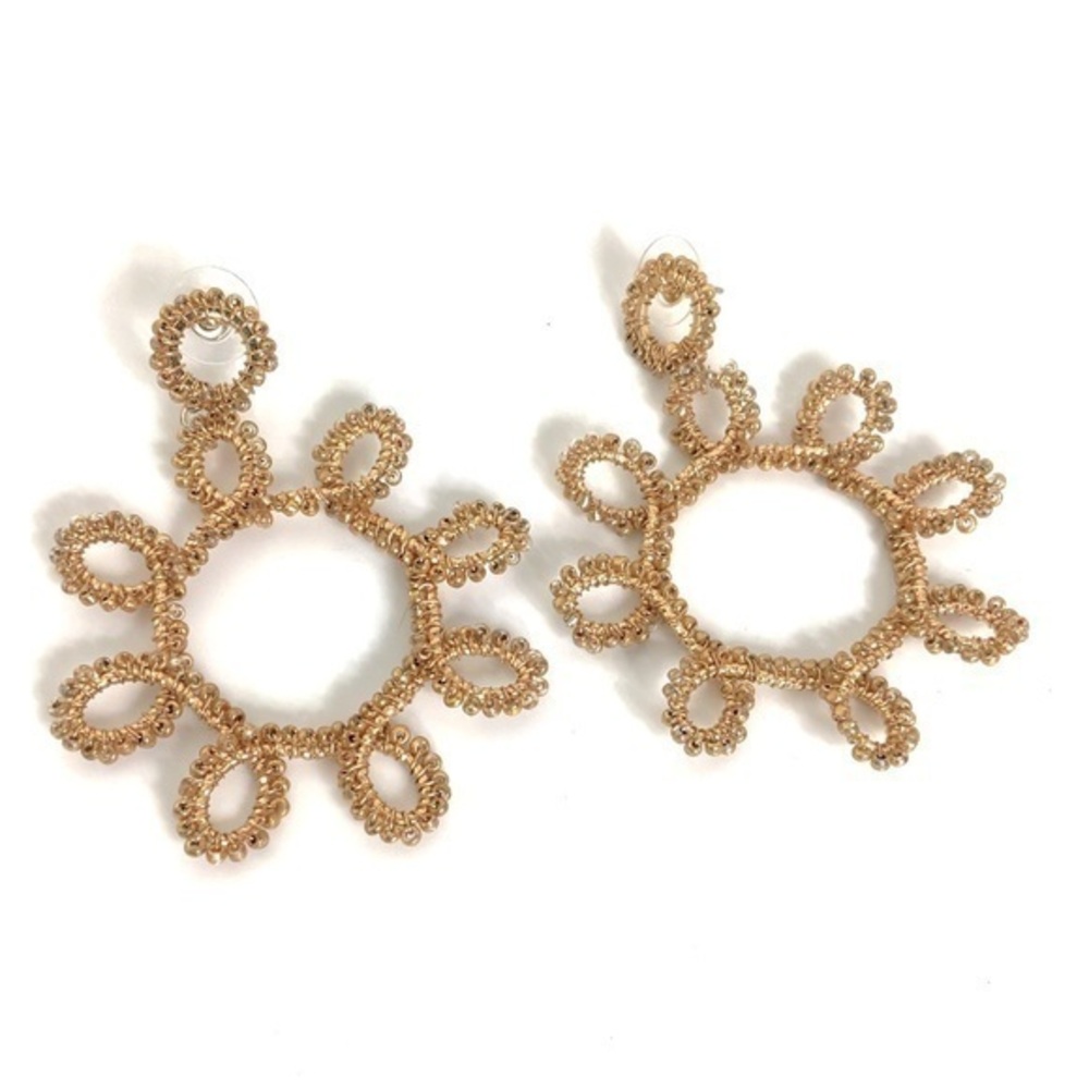 Gold metallic wired floral sun boho‎ statement earrings celestial whimsical